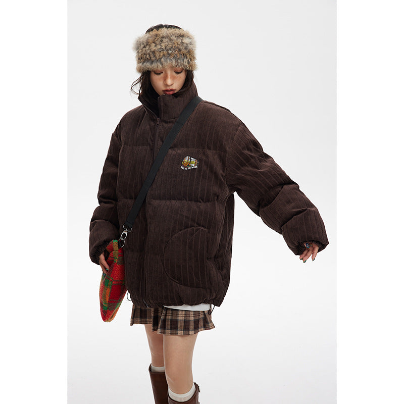 Unisex Coat Stand Collar Corduroy Thickened Couple