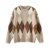 Women Pullover Sweater Soft Glutinous Rhombus Loose Pullover