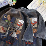 Men T Shirt Cartoon Summer Distressed Loose