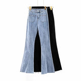 Women Jeans Autumn Stitching Bell-Bottom Pants