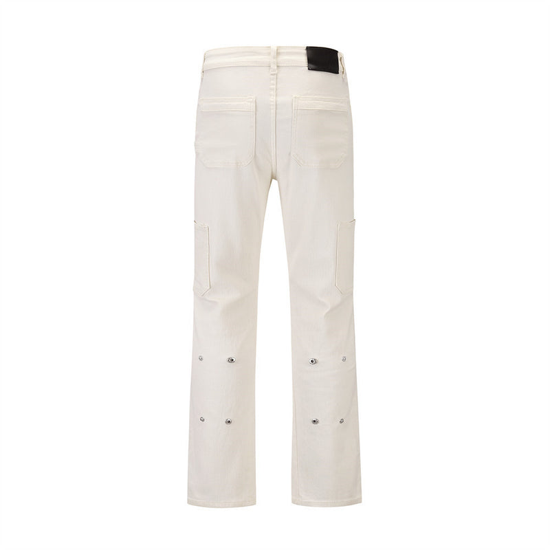 Men Jeans Multi-Pocket Button Versatile