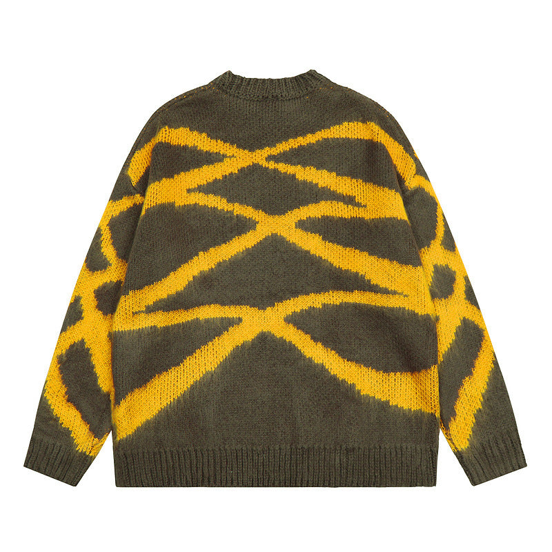 Women Sweater Vintage Irregular Color Matching Knitted