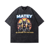 Men T-Shirt Vintage Cartoon Printed Distressed Short Sleeve T-shirt