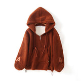 Women Hoodie Lambswool Velvet Padded Loose Casual