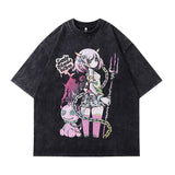 Men T-Shirt Cartoon Print Distressed Vibe Idle Style