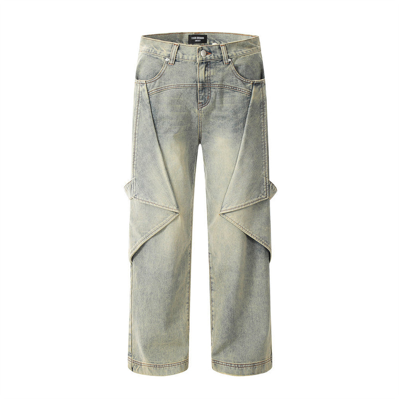 Men Jeans Irregular Stitching Jeans Casual Loose