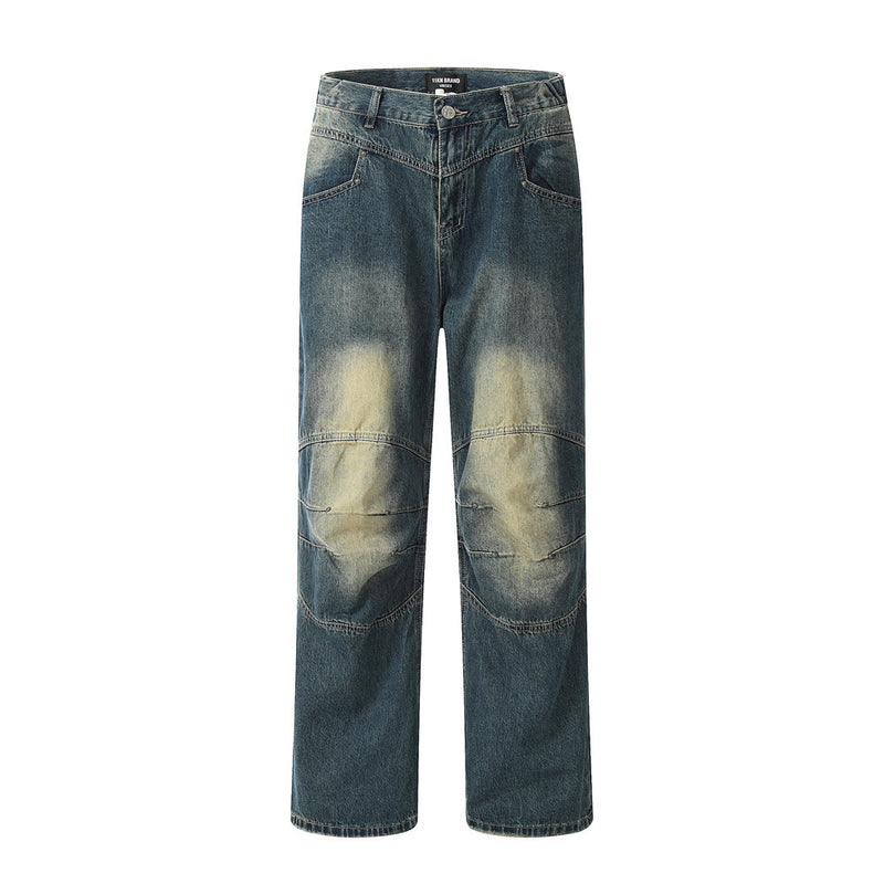 Men Jeans Stitching Hip Hop Distressed Loose Casual