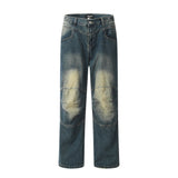 Men Jeans Stitching Hip Hop Distressed Loose Casual
