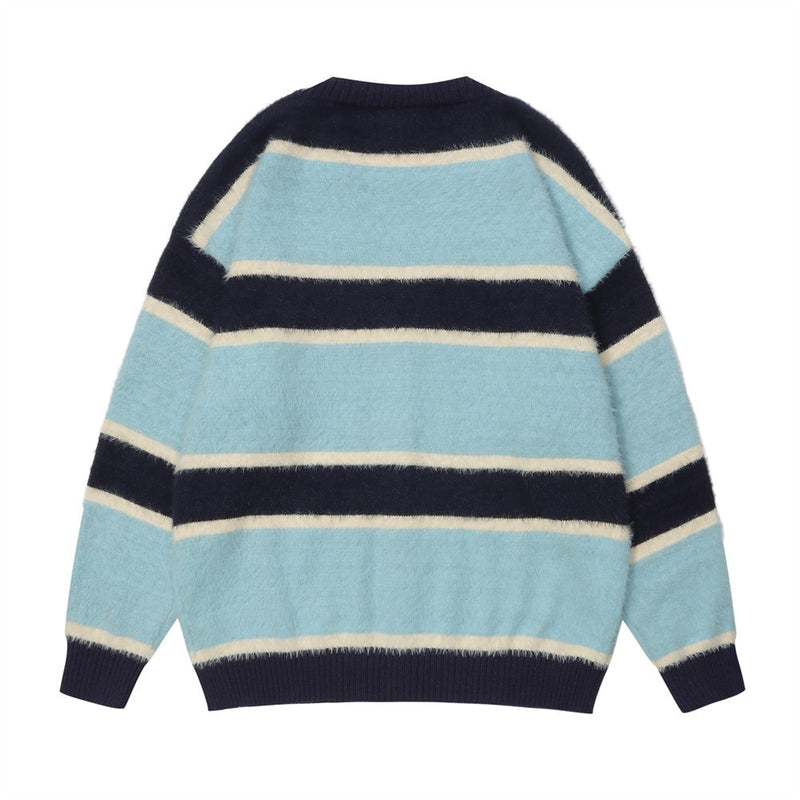 Men Sweater Striped Sweater Coat Men's Fleece Cardigan Sweater