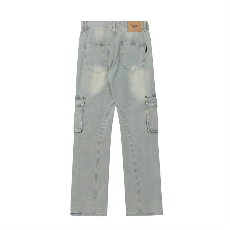 Men Jeans Multi-Pocket Cargo Pants Feet Loose Zip