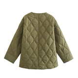 Women Cotton Coat Fashion Collarless Diamond Lattice Loose