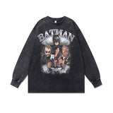 Mens Vintage Long Sleeve Shirt Printed Washed Long Sleeve T-Shirt