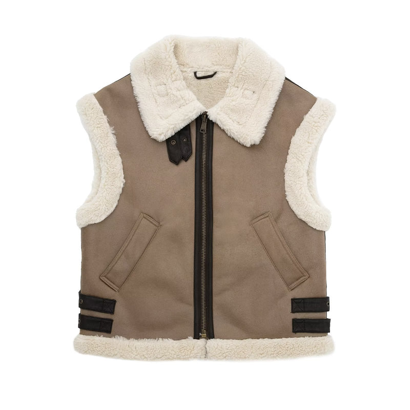 Women Cotton Coat Fleece Stitching Vest