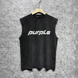 Purple Brand Distressed Tank T Shirts Distressed Sleeveless T-shirt Vest