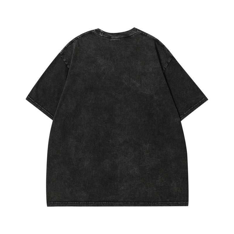 Men T-Shirt Retro Distressed Lightning Print Loose All-Match