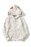 Bathing Ape Hoodie Double Hat Luminous Camouflage Cardigan Zip Hooded Velvet Shark