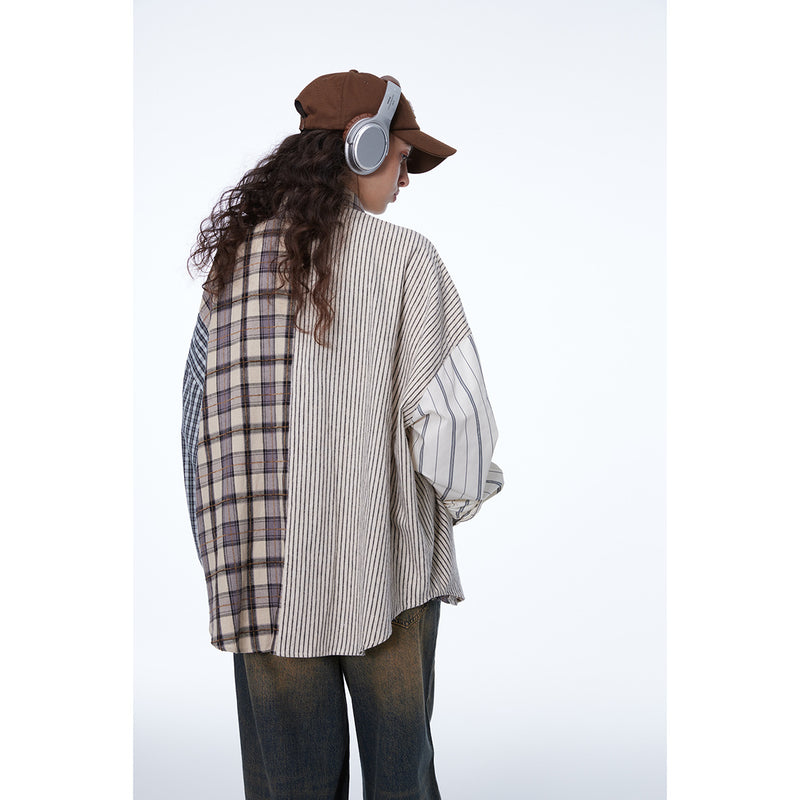 Unisex Shirt Stitching Loose Casual Plaid Stripes