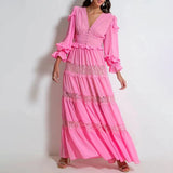 Bohemian Dress Lace Patchwork Ruffled Decorative Maxi Dress