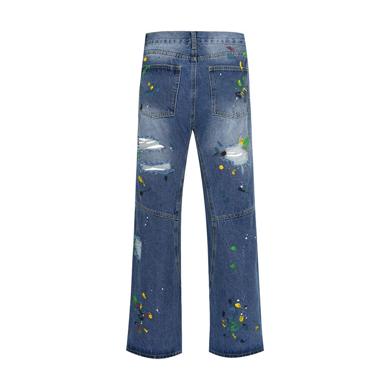 Men Jeans Ripped Spray Paint Punk Loose
