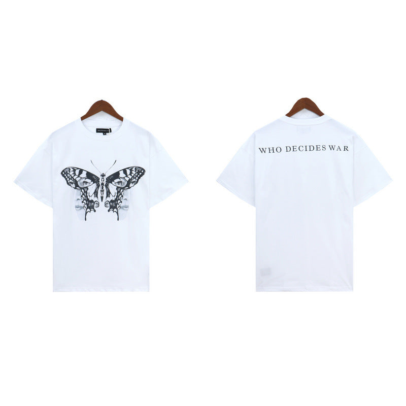Who Decided War T Shirts Who Decided War Butterfly Print Short Sleeve Trendy Half Sleeve T-Shirt