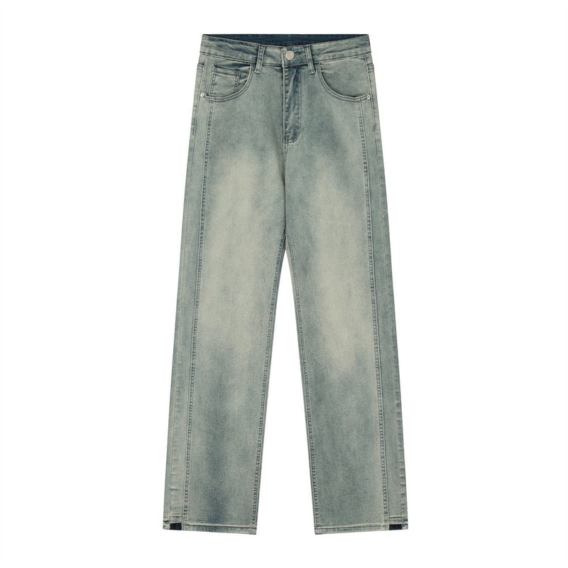 Men Jeans Bright White Loose Distressed Retro Patchwork