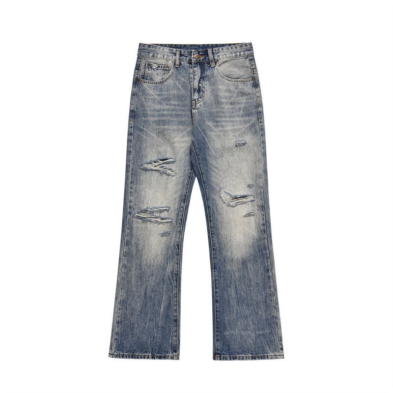 Men Jeans Ripped Retro Trendy Distressed Loose Flared Pants