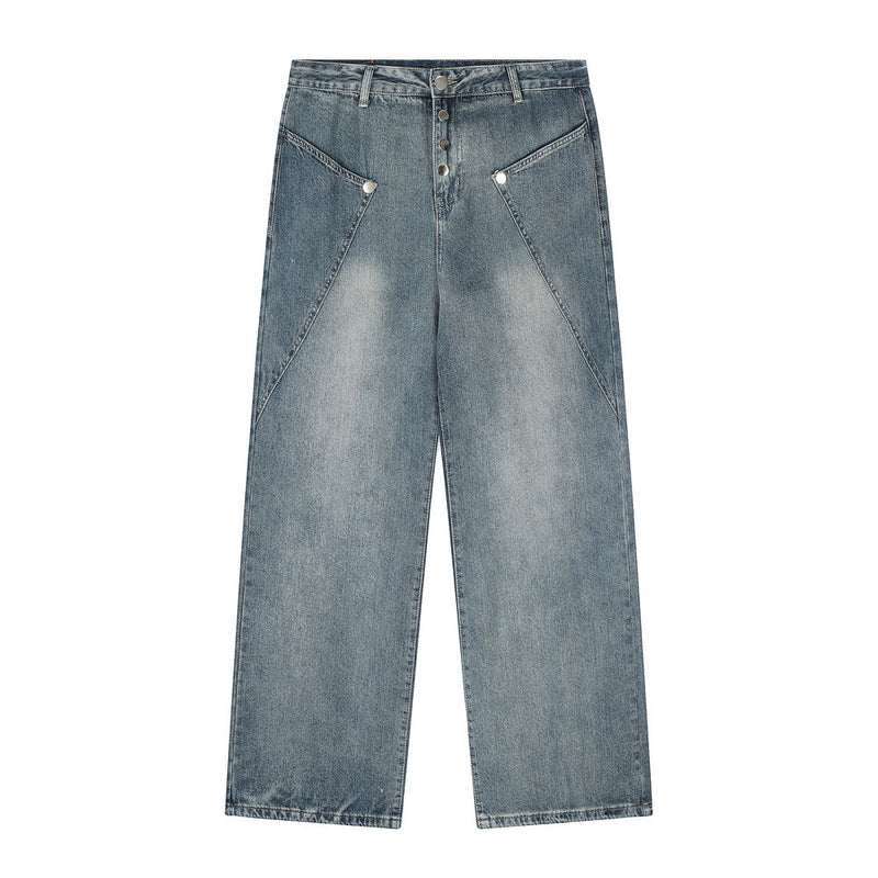 Men Jeans Vintage Zipper Rear Slit