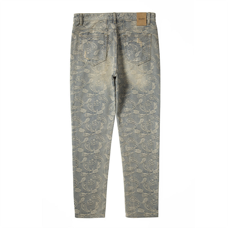 Men Jeans Paisley Slim Ripped Jeans Distressed