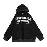 Men Fleece Lined Hoodie Portrait Printing Hooded Cardigan Sweater Men's Washed Distressed Coat