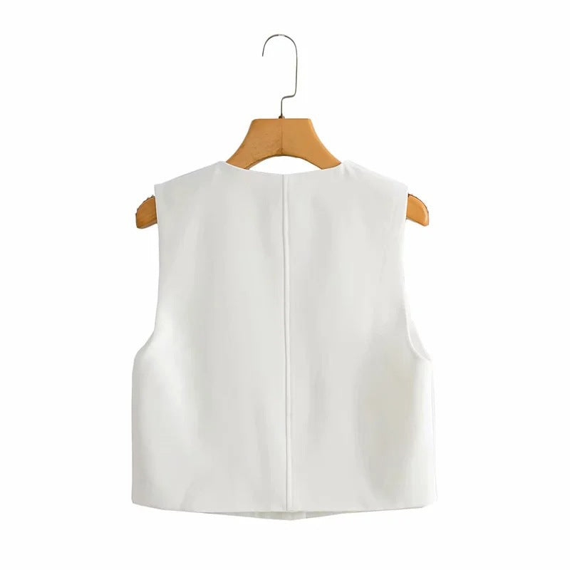 Women Vest Cardigan Solid Color Short Vest