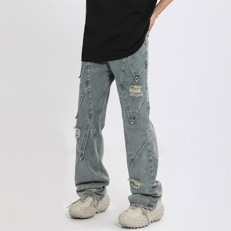 Men Jeans Hole Personalized Punk Design Stitching