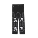 Men Jeans Skull Embroidery Hip Hop Trend Holes