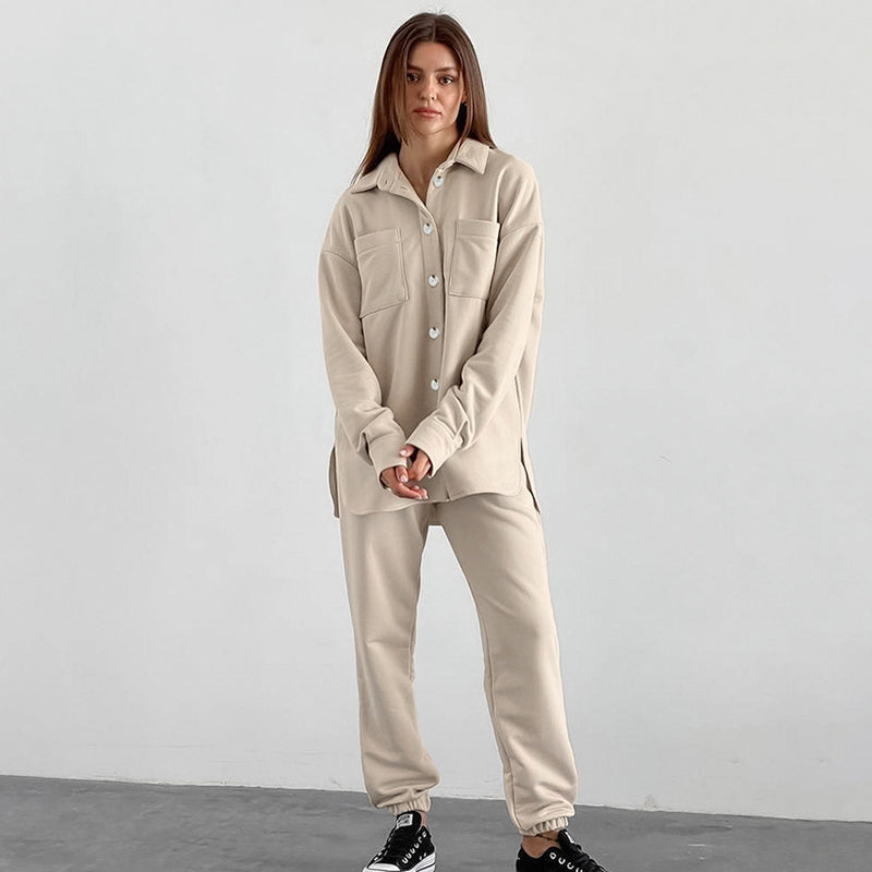 Women Co-Ords Autumn and Winter Long Sleeve Shirt Coat Women