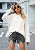 Women Pullover Sweater Solid Color Loose Pullover