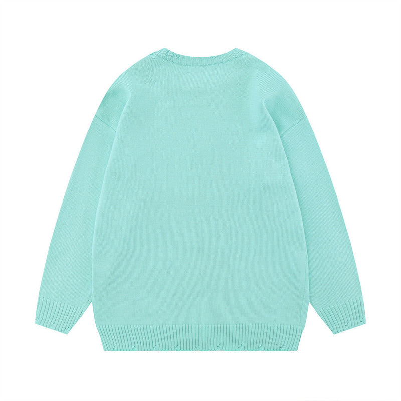 Men Sweater Butterfly Print round Neck Knitted Sweater