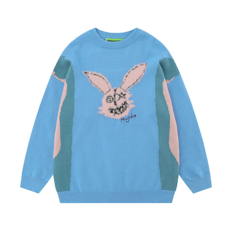 Men Sweater Depressed Rabbit Flocking Jacquard Knitted Sweater