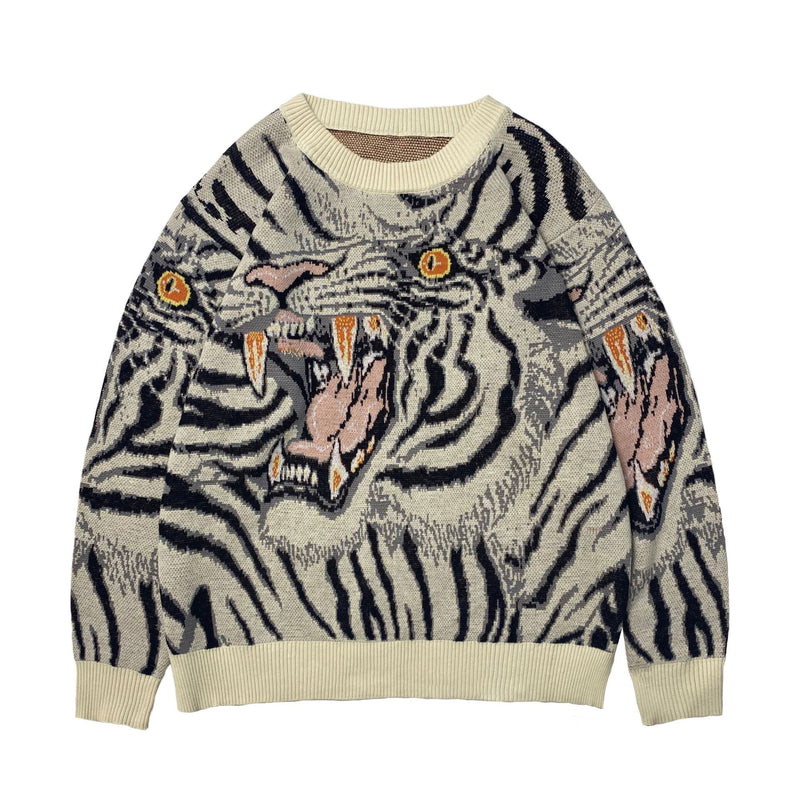 Kapital Sweater Vintage Jacquard Tiger Totem Knitted round Neck Japanese-Style Retro Knitted Pullover Sweater