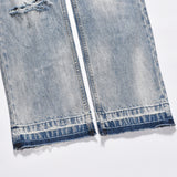 Men Jeans Ripped Frayed Vintage Casual Loose