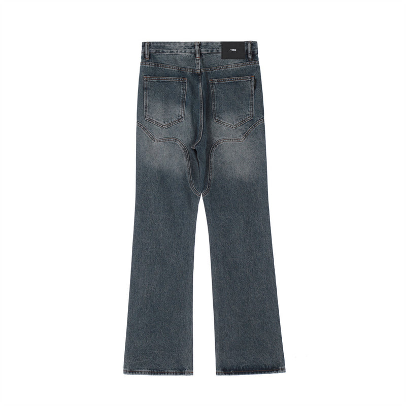 Men Jeans Solid Color Stitching Personality Slightly Flared Loose White