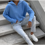 Women Work Business Casual Sweaters Zipper Loose Knitted Sweater