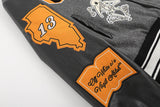 Off White Jacket Spring OW Skull Decal Woolen Splicing Leather Sleeve Heavy Industry Embroidered Jacket