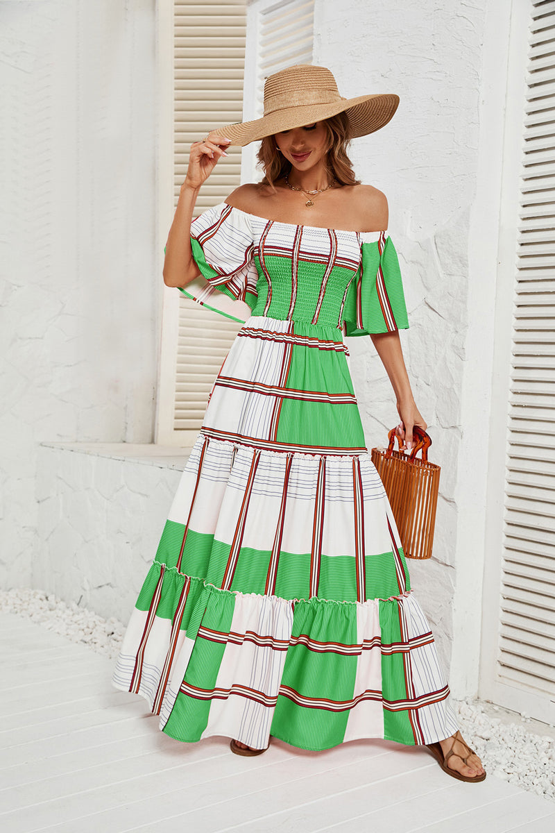 Women Dress Summer Stripes Ruffled Dress