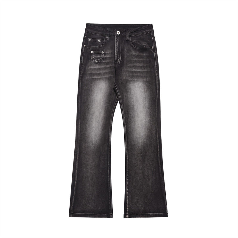 Men Jeans Bell-Bottom Pants Casual White Distressed Loose