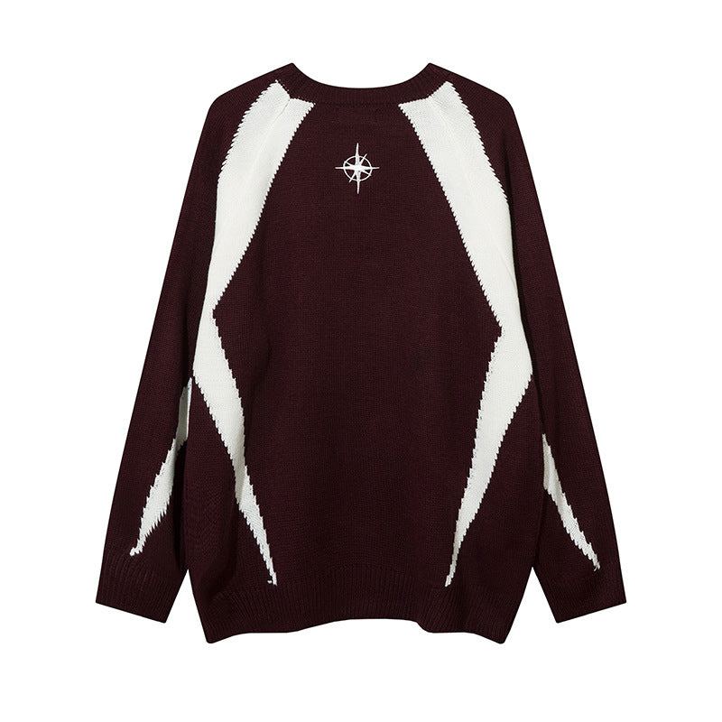 Men Sweater Splicing Knitwear Loose Casual