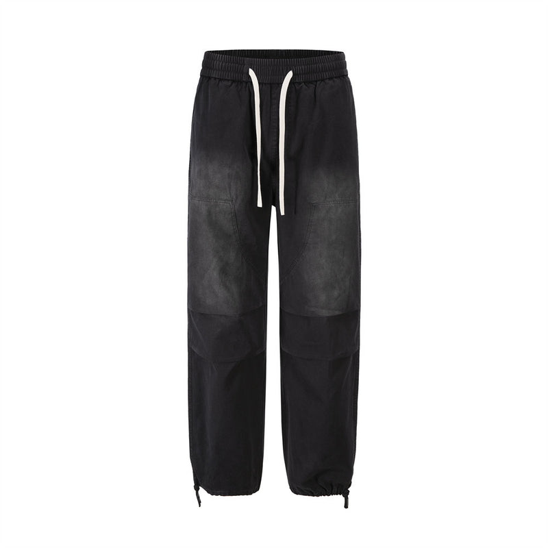 Men Jeans Inkjet Distressed Loose Pleated Elastic Waist