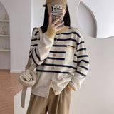 Women Knitted Cardigan Striped Knitted Cardigan Loose Sweater