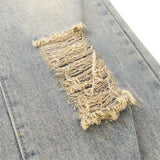 Men Jeans Ripped Leisure Loose Raw Hem Slim Fit