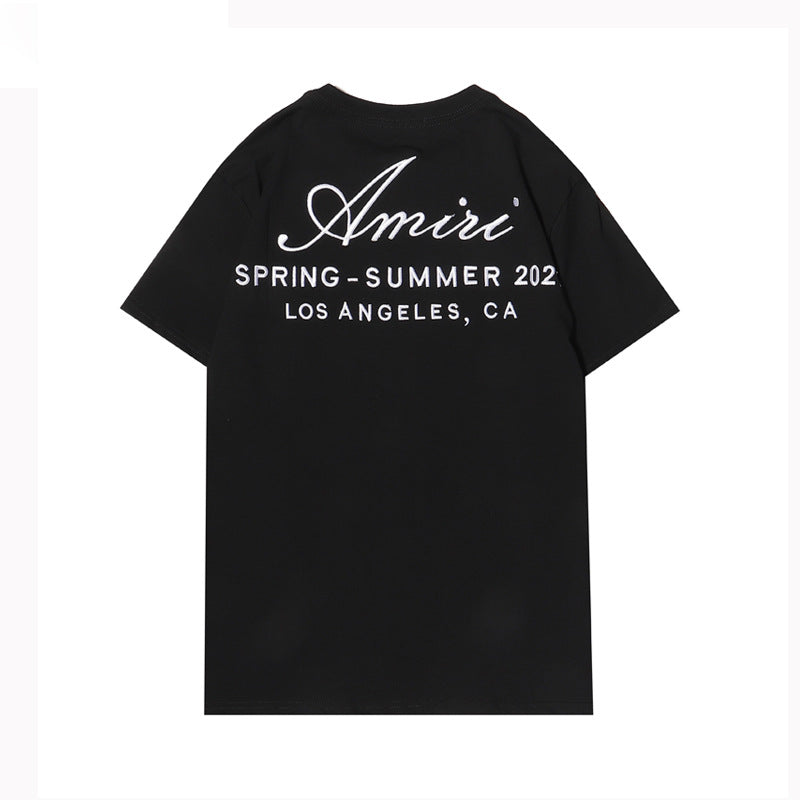 Amiri T Shirt Embroidery Lettered Casual Hip Hop Short Sleeve T-shirt Men