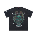 Lost Intricacy T-Shirt Medusa Snakehead Print Short Sleeve Wash