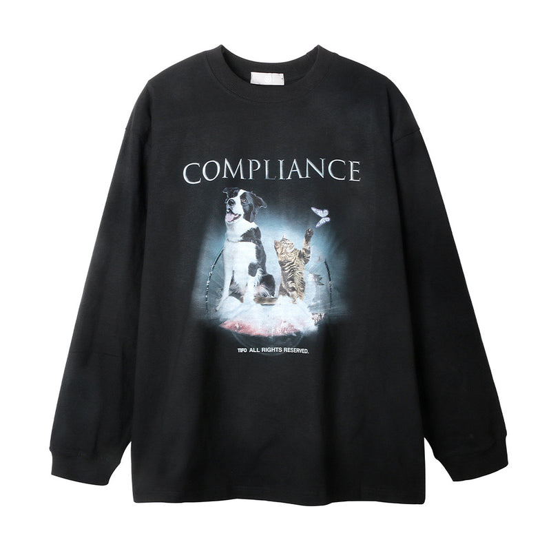 Men Long Sleeve T-Shirt Pet Cat Dog Print